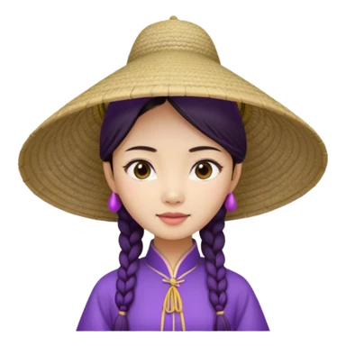 ancient vietnamese girl with conical hat, purple sticker