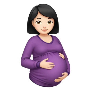 pregnant woman with short black hair happily touching her big belly while wearing warm clothes sticker
