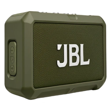 Khaki colored JBL Go 4 bluetooth speaker, small portable audio device, rugged design, army green, angled view sticker