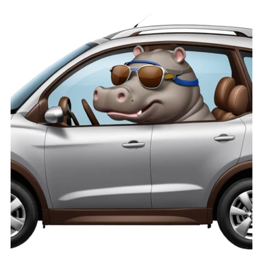 Side view of a Hippo driving a silver HYUNDAI TUCSON SUV sticker