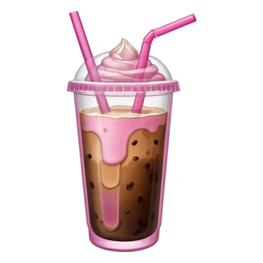 Aesthetic iced coffee in clear cup with pink straw, girly  sticker