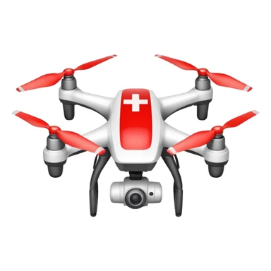 Rescue drone sticker, emergency quadcopter with medical cross symbol, red and white color, simple flat vector style, bold outline, transparent background sticker