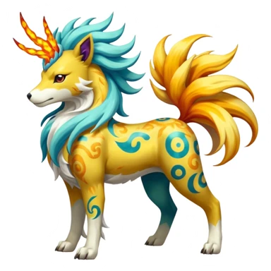  Marked Patterned Colorful Painted Oriental Asian Patterned Tropical Exotic Toxic Suicune-Solgaleo-Rapidash-Arcanine-fusion-hybrid-creature (full body) sticker
