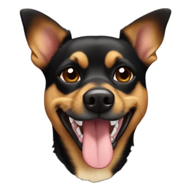 black and brown mutt dog with mostly german shephard head but larger chihuahua eyes with large overbite with left upper sharp canine tooth crooked and sticking out of mouth sticker