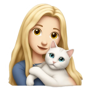 White girl with long blonde hair cuddling a european cat sticker