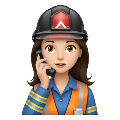 okay now do a brunette girl with long dark brown hair. rolling her eyes like she is annoyed as she is on a phone call (iphone) and is wearing a engineer helmet  sticker
