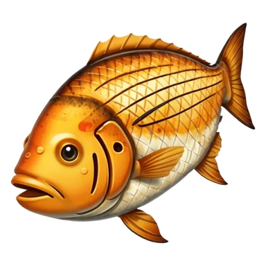 create a Whole good brownish Grilled Fish Camera angle: slightly elevated top-down view with a gentle bird’s-eye perspective (about 15–20°), identical perspective and scaled do not add anything on plate

 sticker