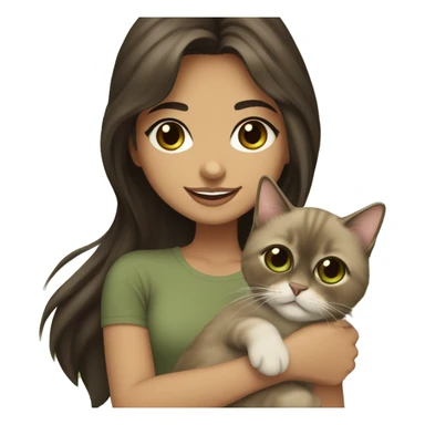 Pretty Persian girl with big brown eyes, light olive skin with medium length dark brown hair and full lips smiling holding her brown ragdoll/siamese cat with a darker brown face and big green eyes  sticker