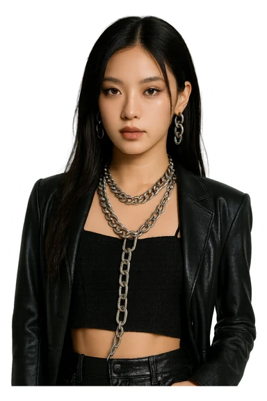 kpop idol star with metallic chains, fashionable sticker