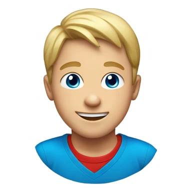 smiling boy in red shirt dirty blonde hair blue eyes sticker