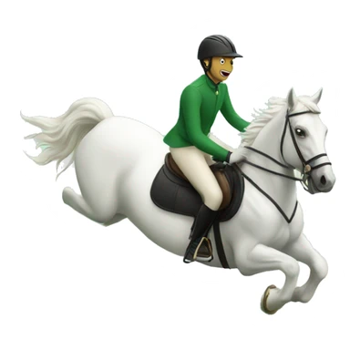 Rider and white horse jumping a green fence sticker