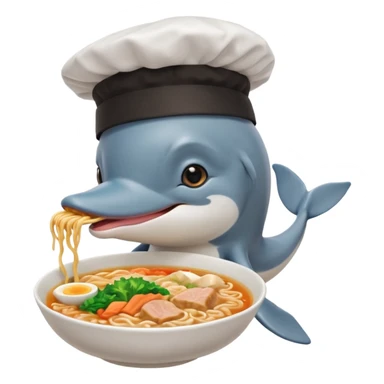 I want a dolphin on top of a cat eating ramen noodles in Japan shibuya sticker