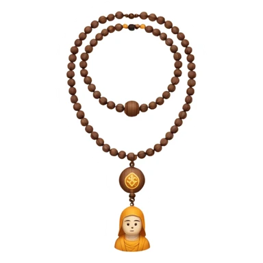 monk necklace object icon, wooden prayer beads with simple pendant, spiritual minimal design, natural wood texture, subtle sacred aura, 3D cartoon style, mobile game icon style, centered, clean background, no text, no watermark
 sticker