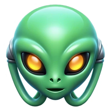 Clash of Clans aesthetic: Cinematic Playful 3D Isometric Alien Emoji, rendered in a 3D vector-style similar to standard emojis with minimal shading and bold, simplified shapes. A compact, distinct form with signature details, softly glowing with a futuristic sci-fi warfare charm. Simplified yet unmistakably iconic, highly detailed and consistent, glowing with a soft radiance and high shine. Stylized with a touch of high-tech brilliance and a soft glowing outline, capturing the essence of a beloved gaming relic with a friendly, playful manner! sticker