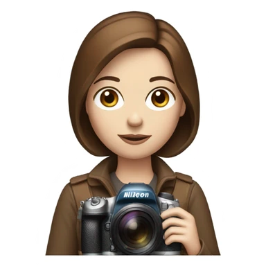 Portrait of stylish woman with blue eyes and brown bob hair holding a nikon camera￼ in hands sticker