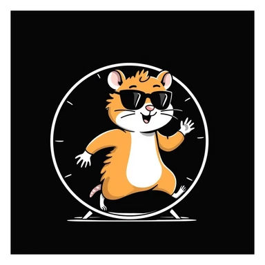 unique, colorful, mature, modern, highly realistic hamster with cool glasses, running energetically, hand-drawn look, solid black background sticker