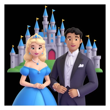 prince and princess Disney dress close up photo in castle background sticker