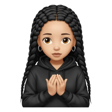 African American light skin girl with long black box braids wearing a black hoodie with hands folded together sticker