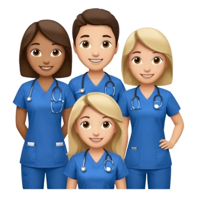 Genera un emogis de 4 enfermeras juntas sticker