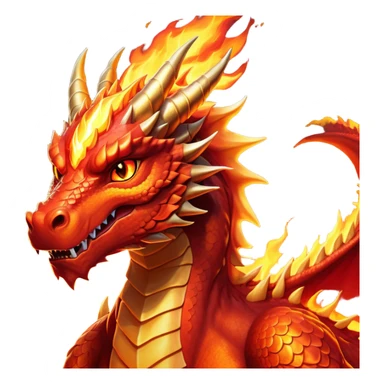 cinematic-noble-fierce-fire-dragon-portrait-emoji,-poised-and-imposing,-with-a-muscular,-scaled-body-ablaze-in-fiery-hues-of-crimson,-molten-orange,-and-molten-gold,-and-intense,-burning-eyes-that-mirror-the-heart-of-a-volcano;-rendered in detail sticker