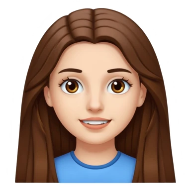 A pretty white girl with long brown hair dark eyebrows and braces sticker