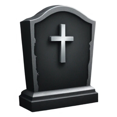 a black tombstone with the inscriptions in silver RIP and a silver heart sticker