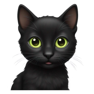 Black kitten soft happy light green big eyes sticker