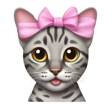 Grey bengal cat with pink bow on its head sticker