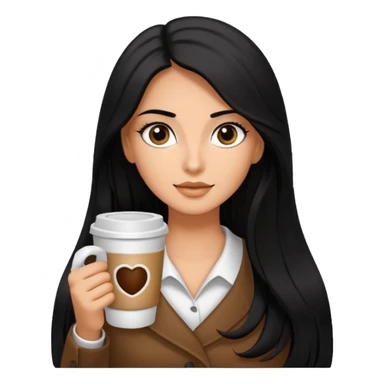 big black eyes and tanned skin brown hair glamorous long black hair with coffee  sticker