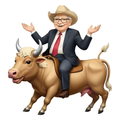 happy Warren Buffet riding bull sticker