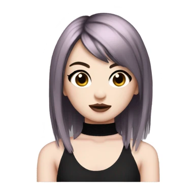 A Emo girl with pale white skin short-long brown hair with pink on the bottom tips with side bangs in pigtails and wearing a fish net black turtle neck halter top sticker