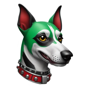Punk dog spiked collar Green gray black red punk dog Harley Quinn as a dog mime clown harlequin facepaint tattoos punk lurcher surrealism  sticker