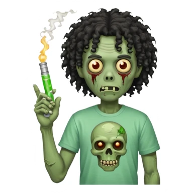 black mid long curly haired zombie getting stoned with weed t shirt and bong on his hand sticker