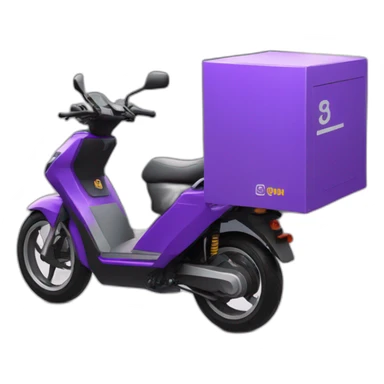 a purple delivery electric motorbike with delivery man and small b white logo sticker