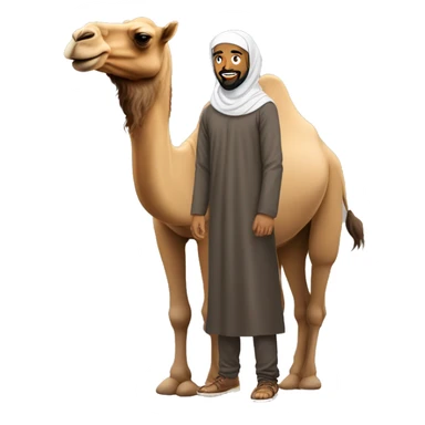 Brown Arab man with beard and hijab next to a camel sticker