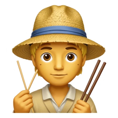 A yellow man wearing a straw hat holding chopsticks sticker