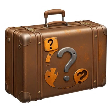 suitcase with a question mark sticker