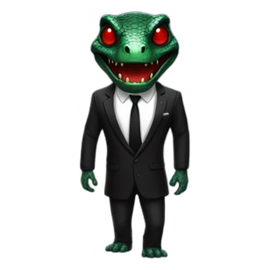 reptiloid in a black suite with red laser eyes sticker