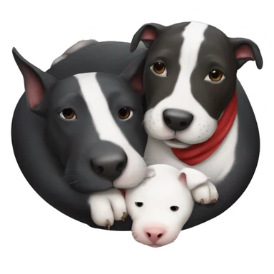 Black and white bull terrier cuddling a walrus sticker