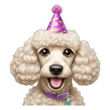 Poodle wearing a birthday hat sticker
