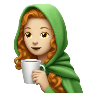 Ginger girl in green blanket sipping coffee sticker