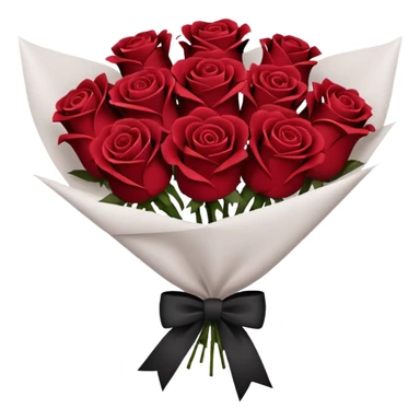 Burgundy bouquet of dark red roses wrapped in white paper with a black bow sticker