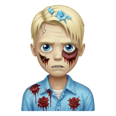 zombie boy with long blond hair blue eyes, designer shirt and hair pins sticker