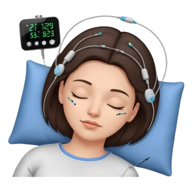 brunette woman sleeping polysomnography sleep test with electrodes attached to head sticker