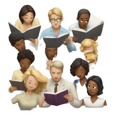 Group of people reading and analyzing sticker