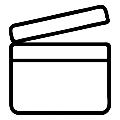 Ultra simplified movie clapper board with two simple rectangles and a diagonal line sticker