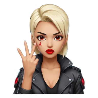 Woman with her tongue out in cyberpunk clothing and giving the middle finger. Looking naughty. sticker