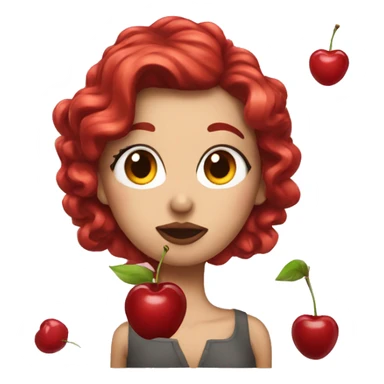 Woman with cherry hair sending a kiss sticker