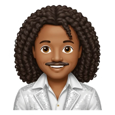 Howard Hewett with long dark brown jeri curl hair, white sequin outfit sticker