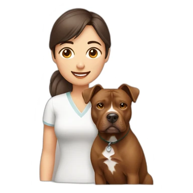 man and Chinese lady with brown Staffordshire terrier dog sticker